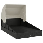 vidaXL Șezlong cu acoperiș pliabil, negru, 200x114x128 cm, poliratan vidaXL Șezlong cu acoperiș pliabil, negru, 200x114x128 cm, poliratan
