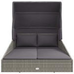 vidaXL Șezlong cu acoperiș pliabil, gri, 200x114x128 cm, poliratan vidaXL Șezlong cu acoperiș pliabil, gri, 200x114x128 cm, poliratan