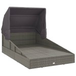 vidaXL Șezlong cu acoperiș pliabil, gri, 200x114x128 cm, poliratan vidaXL Șezlong cu acoperiș pliabil, gri, 200x114x128 cm, poliratan