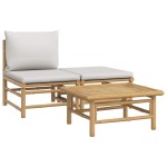 vidaXL Set mobilier de grădină cu perne gri deschis, 3 piese, bambus vidaXL Set mobilier de grădină cu perne gri deschis, 3 piese, bambus