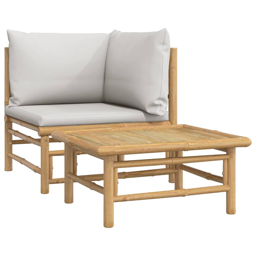 vidaXL Set mobilier de grădină cu perne gri deschis, 2 piese, bambus