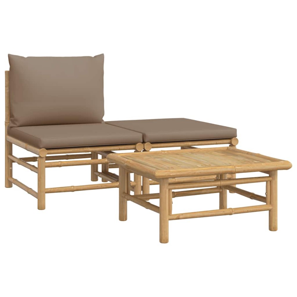 vidaXL Set mobilier de grădină cu perne gri taupe, 3 piese, bambus