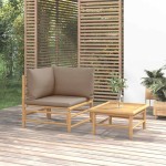 vidaXL Set mobilier de grădină cu perne gri taupe, 2 piese, bambus vidaXL Set mobilier de grădină cu perne gri taupe, 2 piese, bambus