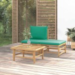 vidaXL Set mobilier de grădină cu perne verzi, 3 piese, bambus vidaXL Set mobilier de grădină cu perne verzi, 3 piese, bambus
