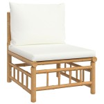 vidaXL Set mobilier de grădină, cu perne alb crem, 3 piese, bambus vidaXL Set mobilier de grădină, cu perne alb crem, 3 piese, bambus
