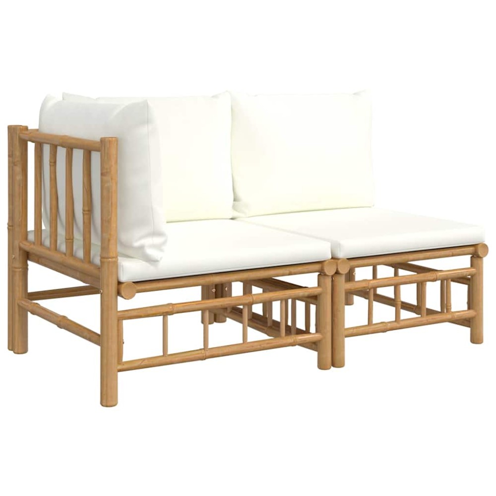 vidaXL Set mobilier de grădină cu perne alb crem, 2 piese, bambus