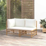 vidaXL Set mobilier de grădină cu perne alb crem, 2 piese, bambus vidaXL Set mobilier de grădină cu perne alb crem, 2 piese, bambus
