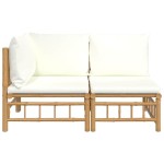 vidaXL Set mobilier de grădină cu perne alb crem, 2 piese, bambus vidaXL Set mobilier de grădină cu perne alb crem, 2 piese, bambus