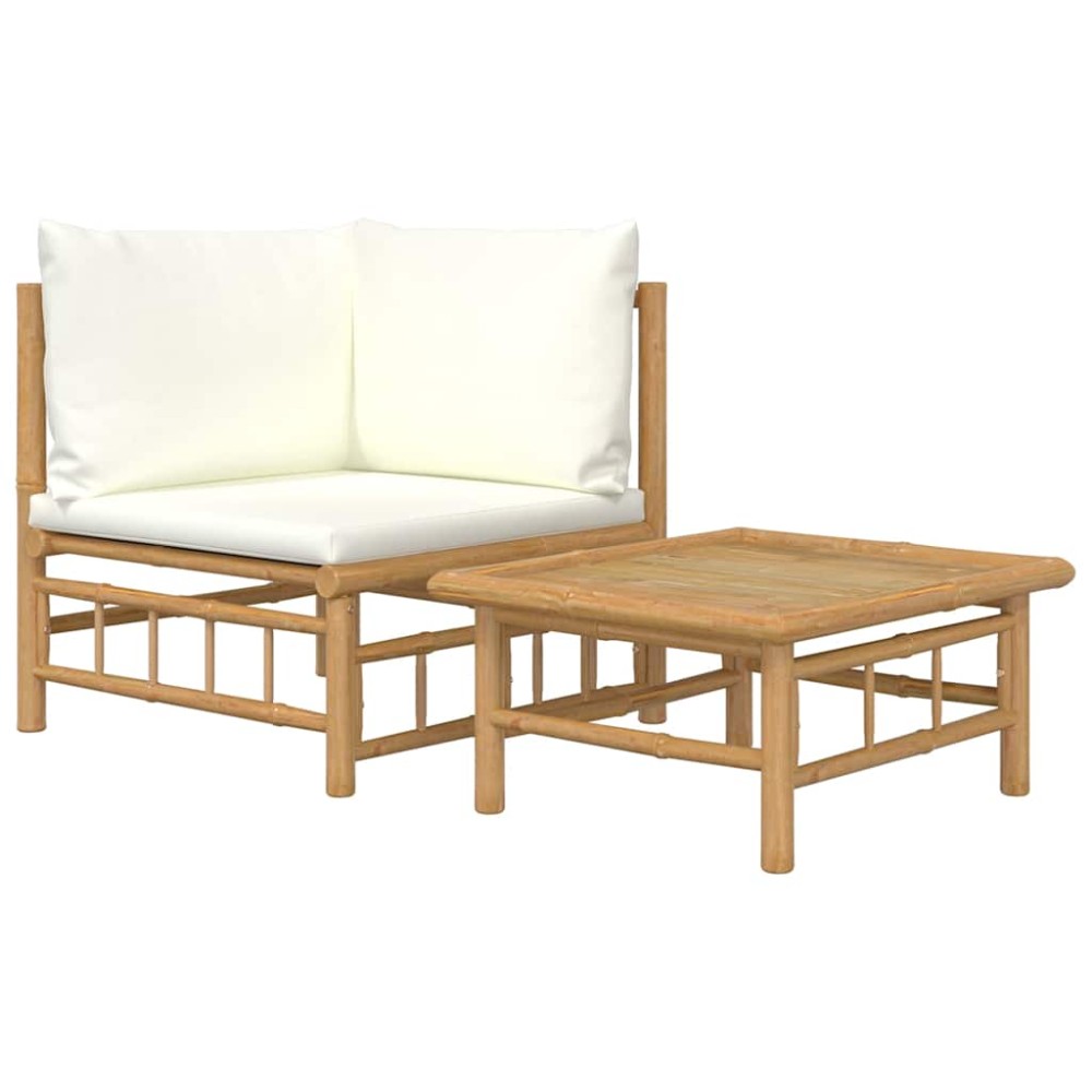 vidaXL Set mobilier de grădină cu perne alb crem, 2 piese, bambus