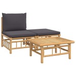 vidaXL Set mobilier de grădină, perne gri închis, 3 piese, bambus