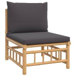 vidaXL Set mobilier de grădină, perne gri închis, 3 piese, bambus