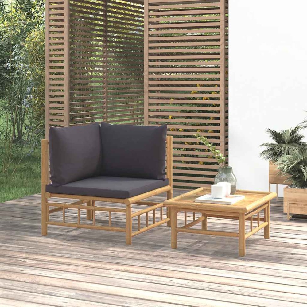 vidaXL Set mobilier de grădină cu perne gri închis, 2 piese, bambus