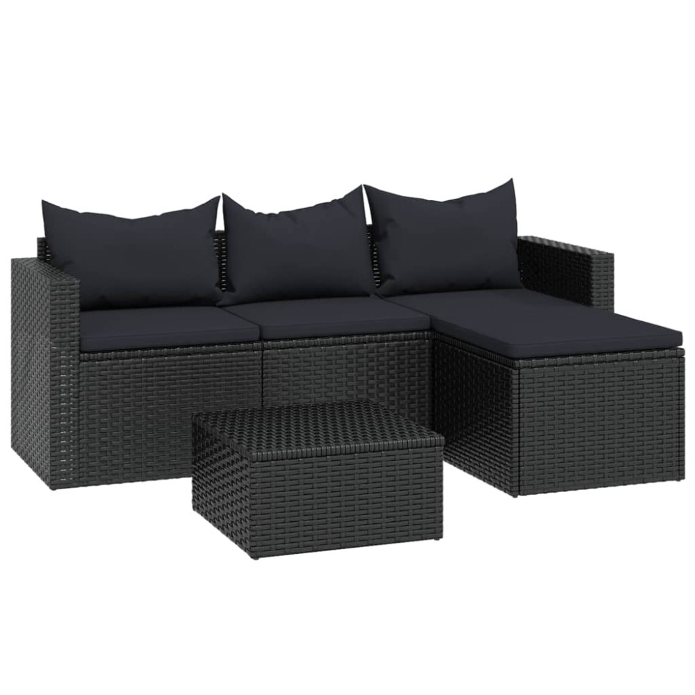 vidaXL Set mobilier de grădină, negru, poliratan