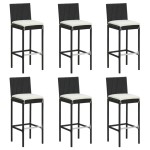 vidaXL Scaune de bar cu perne, 6 buc., negru, poliratan vidaXL Scaune de bar cu perne, 6 buc., negru, poliratan