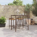 vidaXL Masă de bar cu blat din sticlă, maro, 110x70x110 cm, poliratan vidaXL Masă de bar cu blat din sticlă, maro, 110x70x110 cm, poliratan