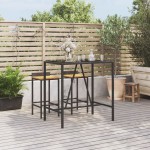 vidaXL Masă de bar cu blat din sticlă, negru, 110x70x110 cm, poliratan vidaXL Masă de bar cu blat din sticlă, negru, 110x70x110 cm, poliratan