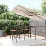 vidaXL Masă de bar cu blat din sticlă, maro, 180x70x110 cm, poliratan vidaXL Masă de bar cu blat din sticlă, maro, 180x70x110 cm, poliratan