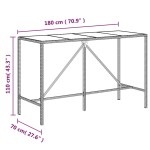 vidaXL Masă de bar cu blat din sticlă, maro, 180x70x110 cm, poliratan vidaXL Masă de bar cu blat din sticlă, maro, 180x70x110 cm, poliratan