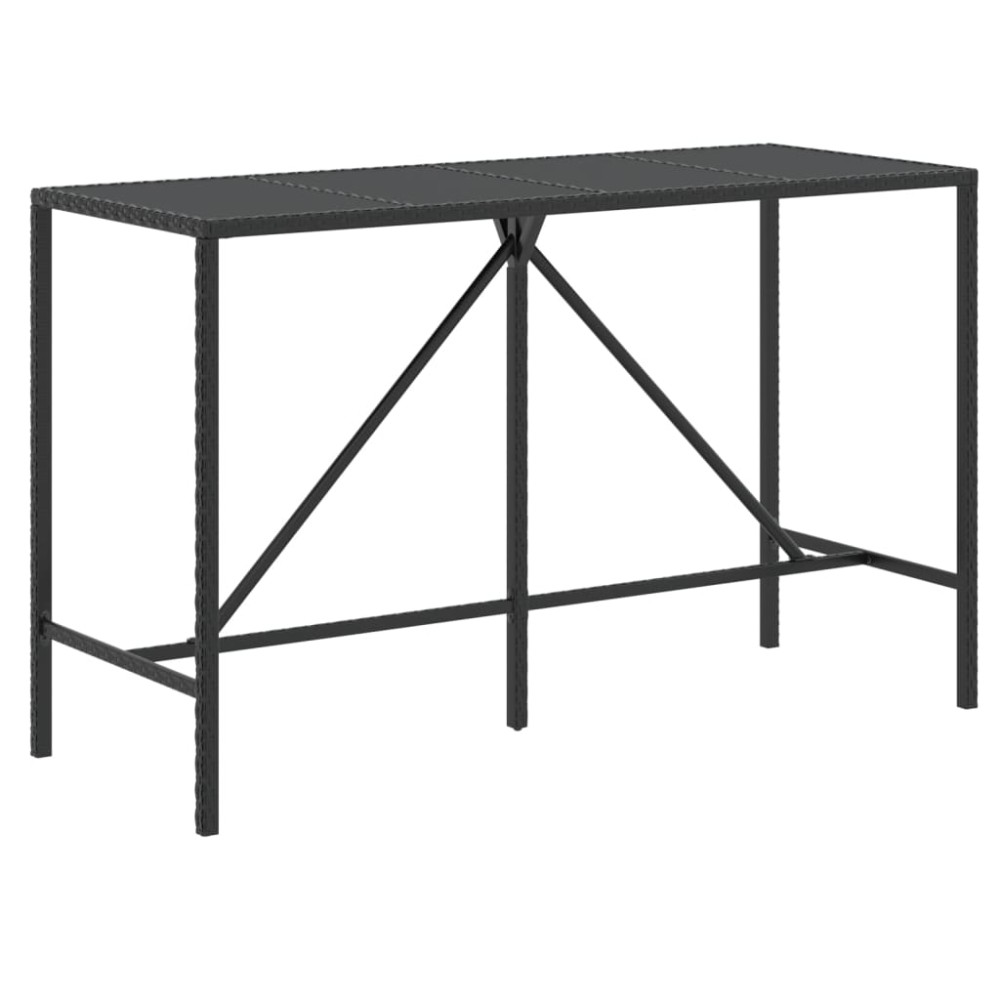 vidaXL Masă de bar cu blat din sticlă, negru, 180x70x110 cm, poliratan