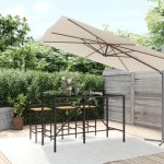 vidaXL Masă de bar cu blat din sticlă, negru, 180x70x110 cm, poliratan vidaXL Masă de bar cu blat din sticlă, negru, 180x70x110 cm, poliratan