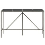 vidaXL Masă de bar cu blat din sticlă, gri, 180x70x110 cm, poliratan vidaXL Masă de bar cu blat din sticlă, gri, 180x70x110 cm, poliratan