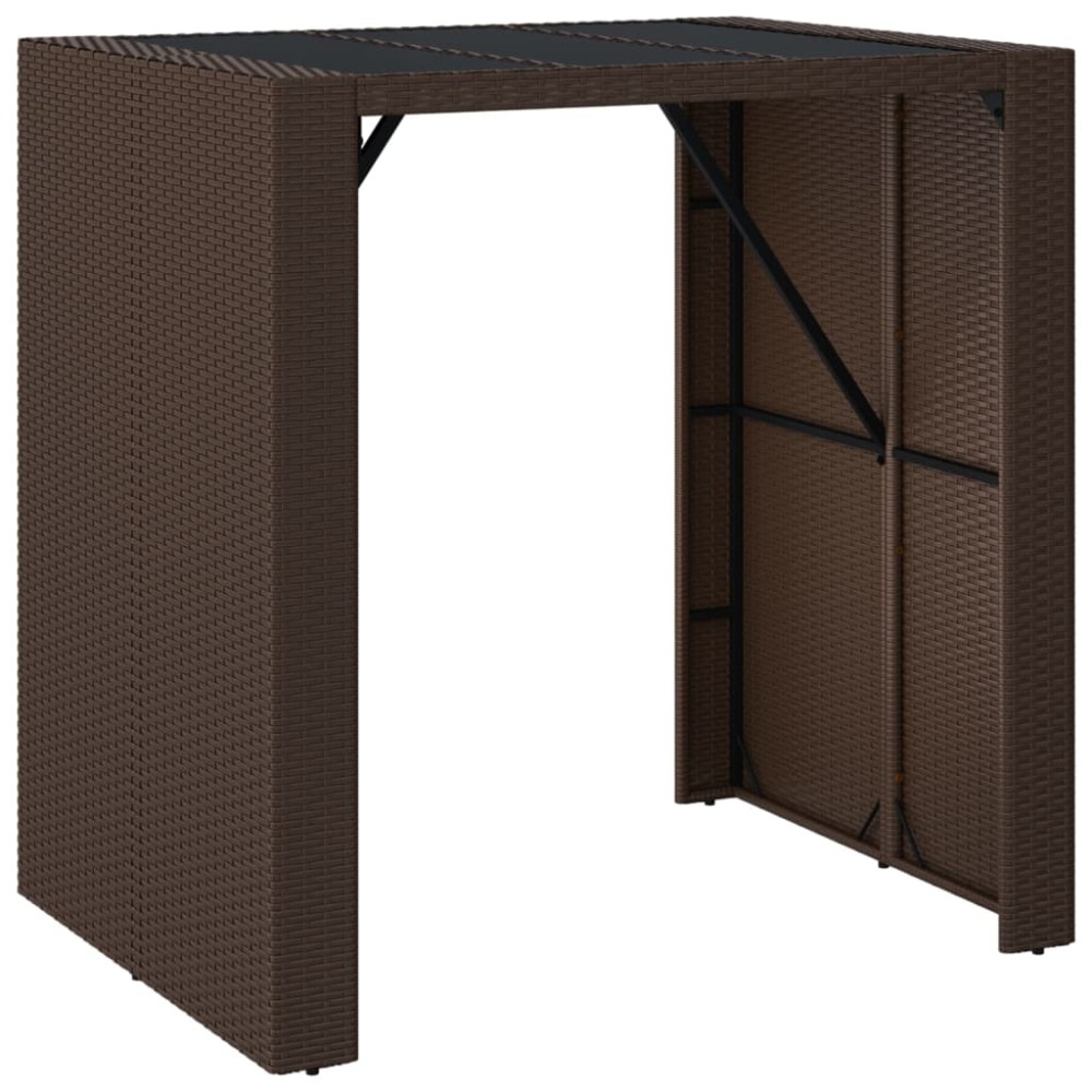 vidaXL Masă de bar cu blat din sticlă, maro, 105x80x110 cm, poliratan
