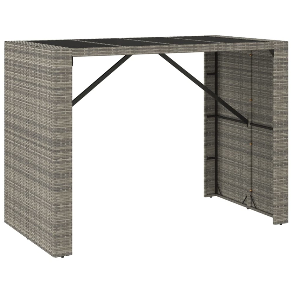 vidaXL Masă de bar cu blat din sticlă, gri, 145x80x110 cm, poliratan
