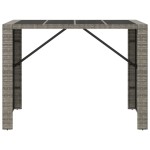vidaXL Masă de bar cu blat din sticlă, gri, 145x80x110 cm, poliratan