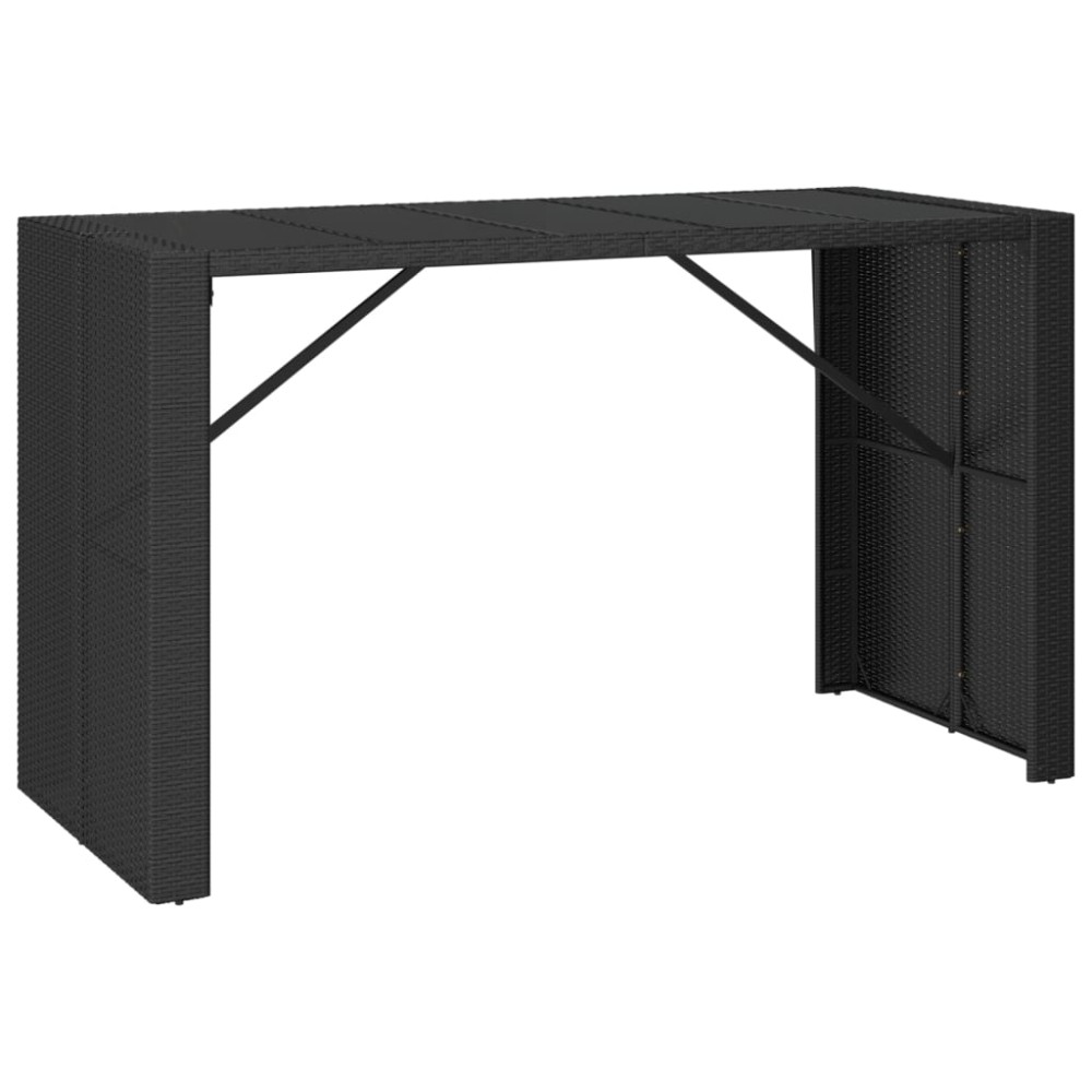 vidaXL Masă de bar cu blat din sticlă, negru, 185x80x110 cm, poliratan