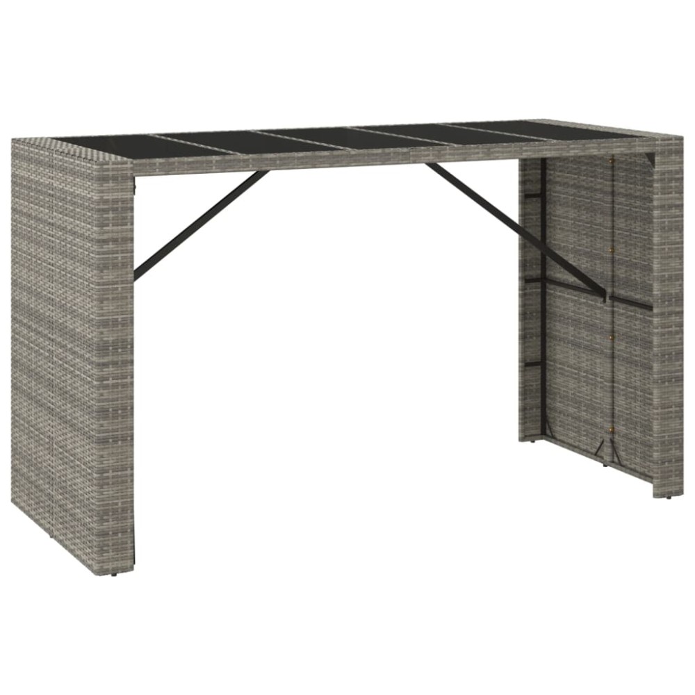 vidaXL Masă de bar cu blat din sticlă, gri, 185x80x110 cm, poliratan