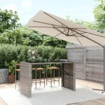 vidaXL Masă de bar cu blat din sticlă, gri, 185x80x110 cm, poliratan vidaXL Masă de bar cu blat din sticlă, gri, 185x80x110 cm, poliratan