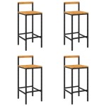 vidaXL Scaune de bar, 4 buc, negru, poliratan și lemn masiv de acacia vidaXL Scaune de bar, 4 buc, negru, poliratan și lemn masiv de acacia
