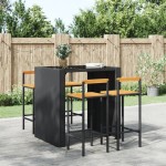 vidaXL Scaune de bar, 4 buc, negru, poliratan și lemn masiv de acacia vidaXL Scaune de bar, 4 buc, negru, poliratan și lemn masiv de acacia