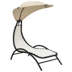 vidaXL Șezlong cu baldachin, crem, 167x80x195 cm, textil și oțel vidaXL Șezlong cu baldachin, crem, 167x80x195 cm, textil și oțel