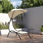 vidaXL Șezlong cu baldachin, crem, 167x80x195 cm, textil și oțel vidaXL Șezlong cu baldachin, crem, 167x80x195 cm, textil și oțel