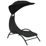 vidaXL Șezlong cu baldachin, negru, 167x80x195 cm, textil și oțel vidaXL Șezlong cu baldachin, negru, 167x80x195 cm, textil și oțel