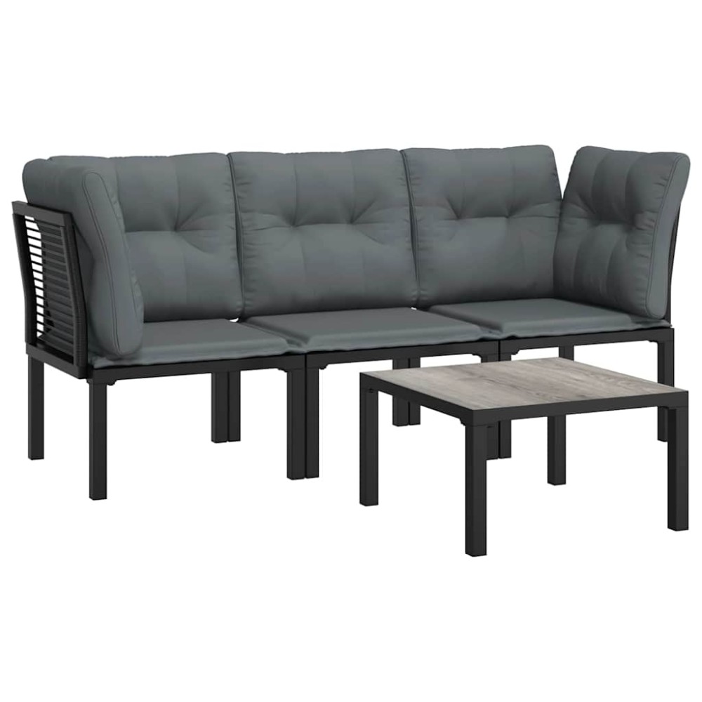 vidaXL Set mobilier de grădină, 4 piese, negru și gri, poliratan