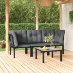 vidaXL Set mobilier de grădină, 4 piese, negru și gri, poliratan vidaXL Set mobilier de grădină, 4 piese, negru și gri, poliratan