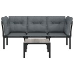 vidaXL Set mobilier de grădină, 4 piese, negru și gri, poliratan vidaXL Set mobilier de grădină, 4 piese, negru și gri, poliratan