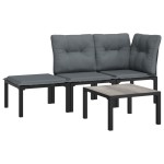 vidaXL Set mobilier de grădină, 4 piese, negru și gri, poliratan