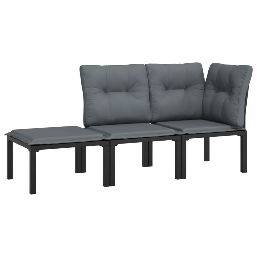 vidaXL Set mobilier de grădină cu perne, 3 piese, negru/gri, poliratan