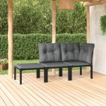 vidaXL Set mobilier de grădină cu perne, 3 piese, negru/gri, poliratan vidaXL Set mobilier de grădină cu perne, 3 piese, negru/gri, poliratan
