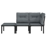 vidaXL Set mobilier de grădină cu perne, 3 piese, negru/gri, poliratan vidaXL Set mobilier de grădină cu perne, 3 piese, negru/gri, poliratan