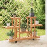 vidaXL Suport pentru flori cu roți, 110x25x78 cm, lemn masiv de brad vidaXL Suport pentru flori cu roți, 110x25x78 cm, lemn masiv de brad