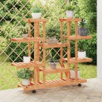 vidaXL Suport pentru flori cu roți, 110x25x115 cm, lemn masiv de brad vidaXL Suport pentru flori cu roți, 110x25x115 cm, lemn masiv de brad