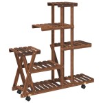 vidaXL Suport pentru flori cu roți, 95x25x101 cm, lemn masiv de brad vidaXL Suport pentru flori cu roți, 95x25x101 cm, lemn masiv de brad