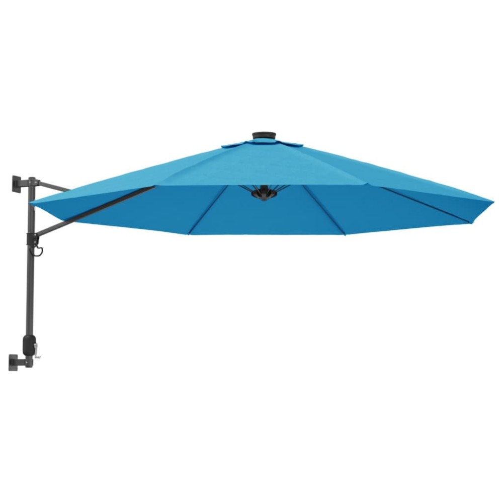 vidaXL Umbrelă de soare montate pe perete cu LED-uri Sea Blue, 290 cm