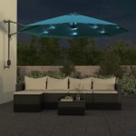 vidaXL Umbrelă de soare montate pe perete cu LED-uri Sea Blue, 290 cm