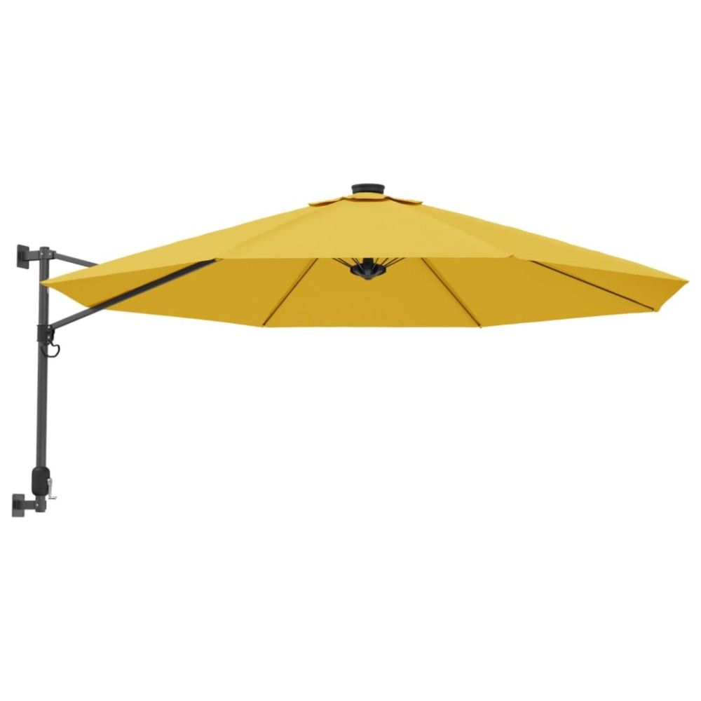 vidaXL Umbrelă de soare montată pe perete, cu LED-uri, galben, 290 cm