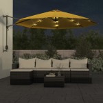 vidaXL Umbrelă de soare montată pe perete, cu LED-uri, galben, 290 cm vidaXL Umbrelă de soare montată pe perete, cu LED-uri, galben, 290 cm